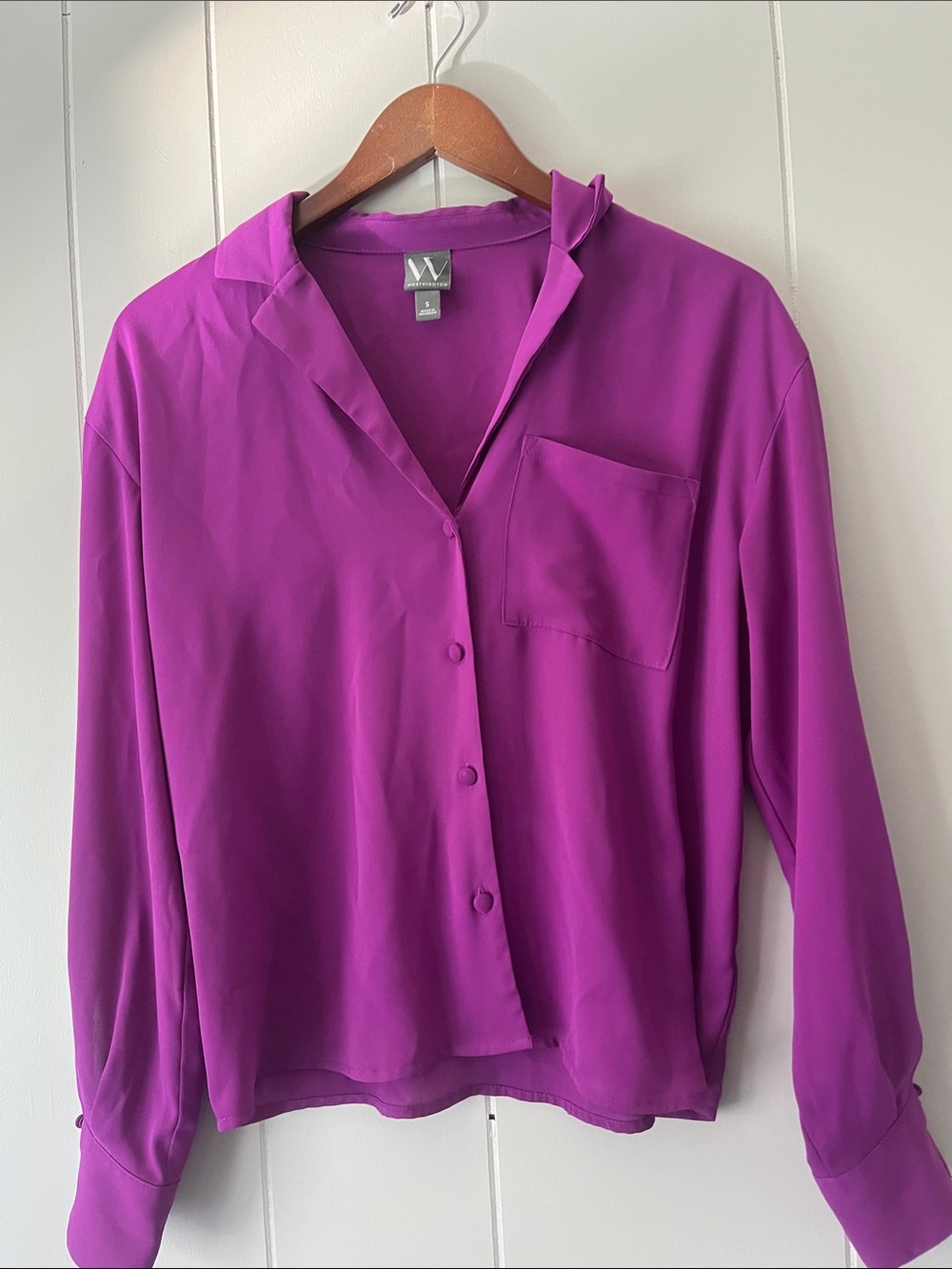 W by Worth Magenta Button-Up Pocket Blouse